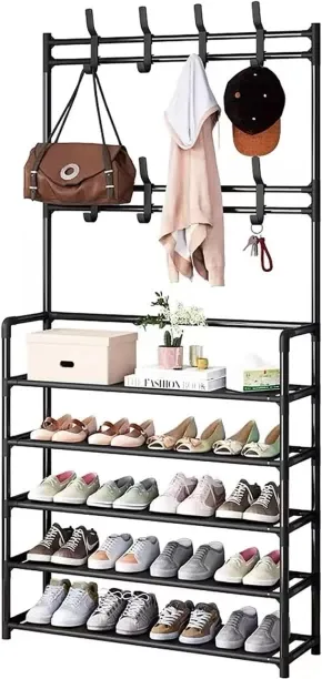 Generic Steel Floor Cloth Dryer Stand Coat and Shoe Rack, Coat Rack with Shoe Storage, Upgrade 5 Ti…