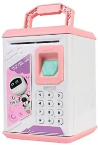 Generic Fingerprint ATM Piggy Bank – Secure Money Box with Password for Kids Pink Coin Bank