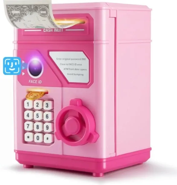 LIUHUI Piggy Bank for Kids - Electronic ATM Money Safe for Girls with Code & Face ID Sticker, Mini …