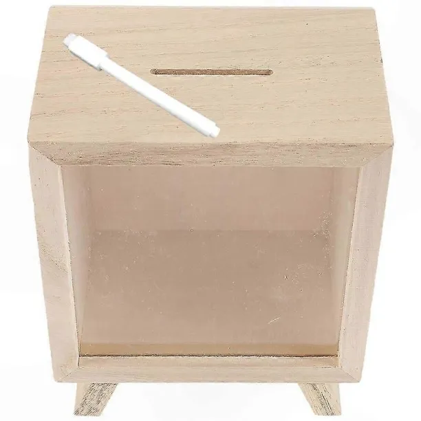 Max Clear Window Wooden Savings Jar with Pen for Creative Home Coin Bank