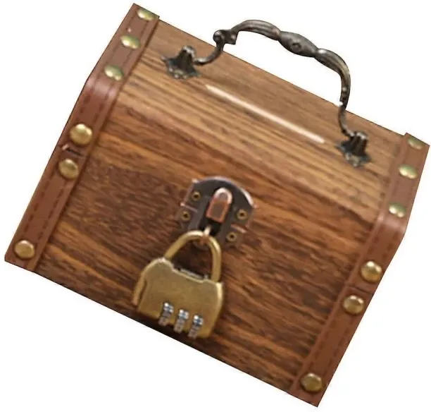 Max Treasure Chest Small Jewelry Holder for Thanksgiving Brown Wood and Metal Lockable 1 Set Coin B…