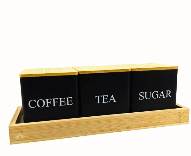 ALANES Wooden Tea Coffee & Sugar Container  - 1 Unit