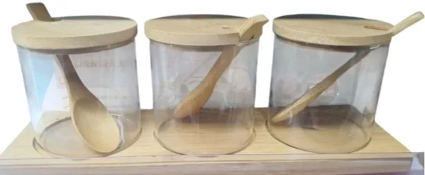 Generic Tea Coffee & Sugar Containers Glass, Wooden Tea Coffee & Sugar Container  - 350 ml