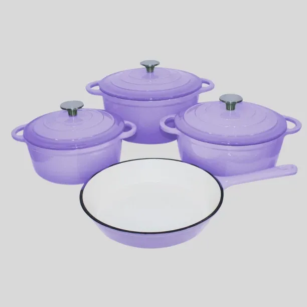 SMTE Authentic - 7 Piece New Design Dutch Pot Cookware Sets Cast Iron - Purple Non-Stick Coated Cas…