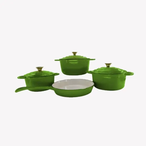 SMTE Stunning - 7 Piece New Design Dutch Pot Cookware Sets Cast Iron - Green Non-Stick Coated Cast …