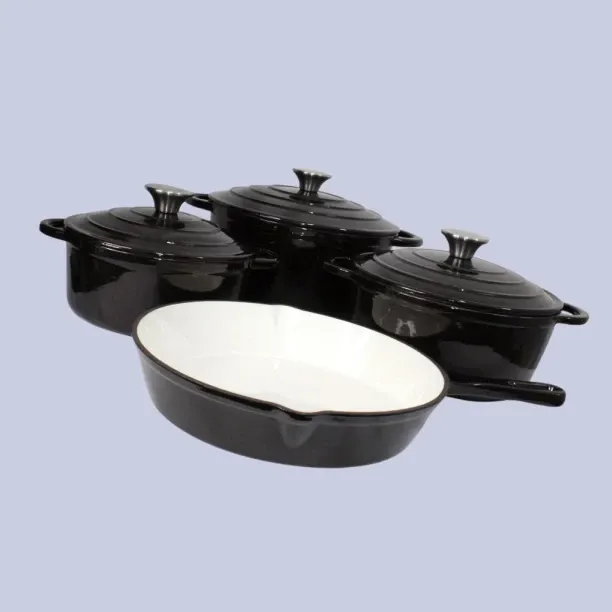 SMTE Authentic - New Design Dutch Pot Cookware Sets Cast Iron - Black Non-Stick Coated Cast Iron Co…