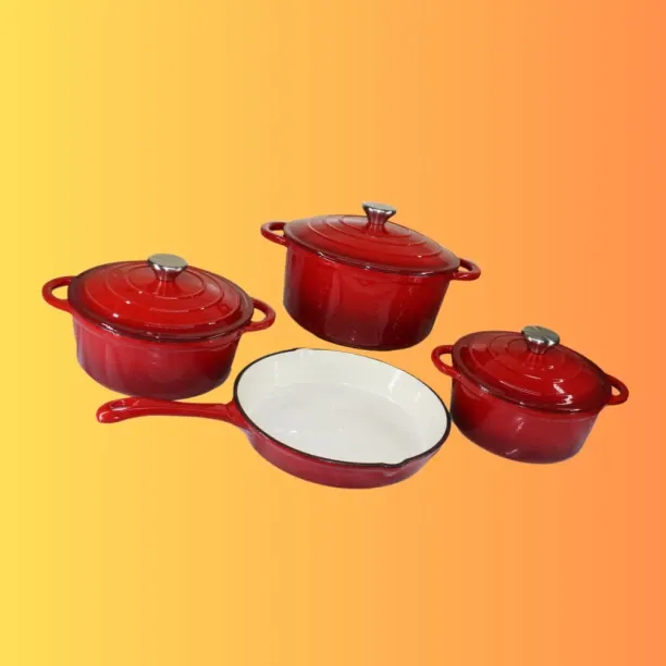 SMTE Daska Home - New Design Dutch Pot Cookware Sets Cast Iron - 7 Piece - Red Non-Stick Coated Cas…