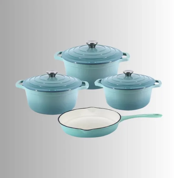 SMTE 7 Piece - Sky Blue New Design Dutch Pot Cookware Sets Cast Iron Non-Stick Coated Cast Iron Coo…