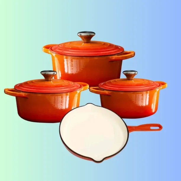 SMTE Daska Home - New Design Dutch Pot Cookware Sets Cast Iron - 7 Piece - Orange Non-Stick Coated …
