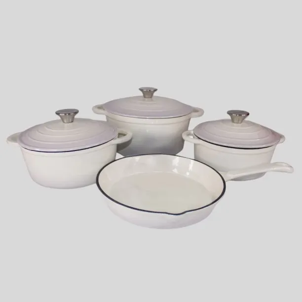 SMTE Cast Iron Cookware Set 7Pieces- Cream Non-Stick Coated Cast Iron Cookware Set
