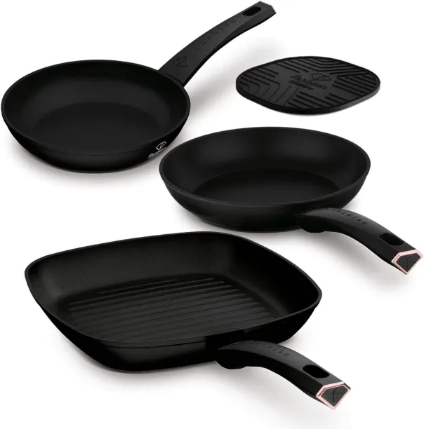 Fashion by Berlinger Haus 4 Piece TitanPro grill and fry pan Set - Matte Black Non-Stick Coated Alu…
