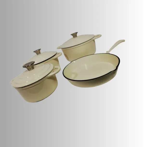 SMTE Authentic - 7 Piece New Design Dutch Pot Cookware Sets Cast Iron - Cream Non-Stick Coated Cast…