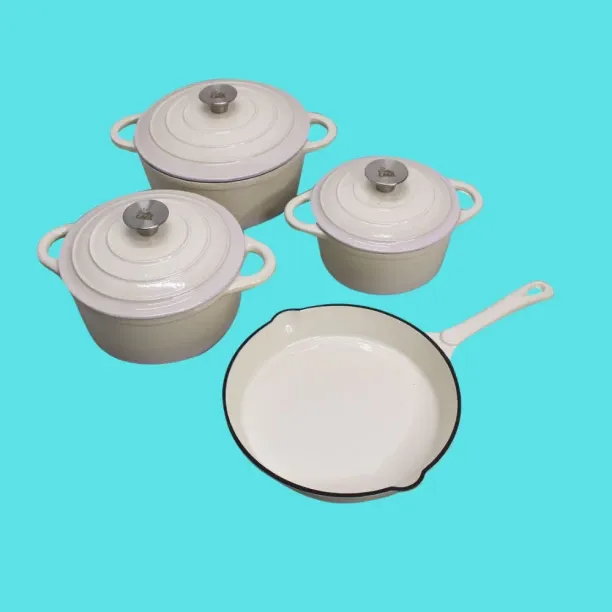 SMTE Stunning - 7 Piece New Design Dutch Pot Cookware Sets Cast Iron - White Non-Stick Coated Cast …