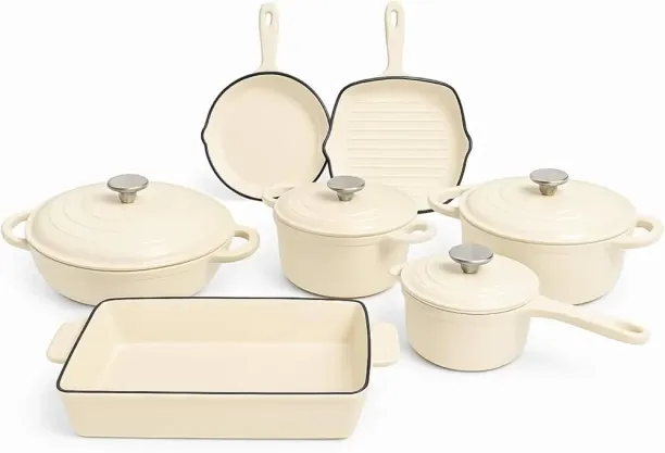 OCEAN OASIS 11 PIECE CAST IRON POTS WHITE Non-Stick Coated Cast Iron, Ceramic Cookware Set