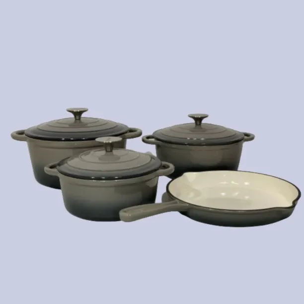 SMTE Authentic - New Design Dutch Pot Cookware Sets Cast Iron - Grey Non-Stick Coated Cast Iron Coo…