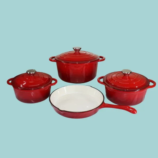 SMTE New Design 4 Piece Cast Iron Enamel Pots - Red Non-Stick Coated Cast Iron Cookware Set