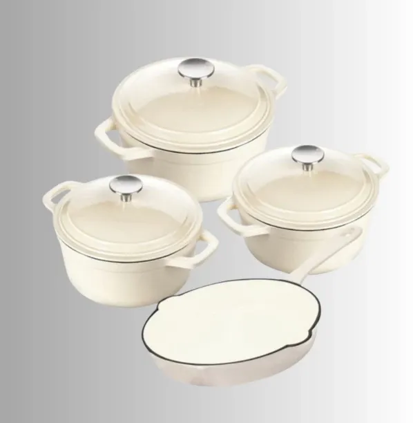 SMTE Dream World New Design Dutch Pot Cookware Sets Cast Iron - 7 Piece - Cream Non-Stick Coated Ca…