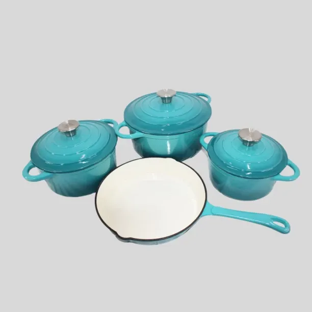 SMTE Authentic - 7 Piece New Design Dutch Pot Cookware Sets Cast Iron - Turquoise Non-Stick Coated …