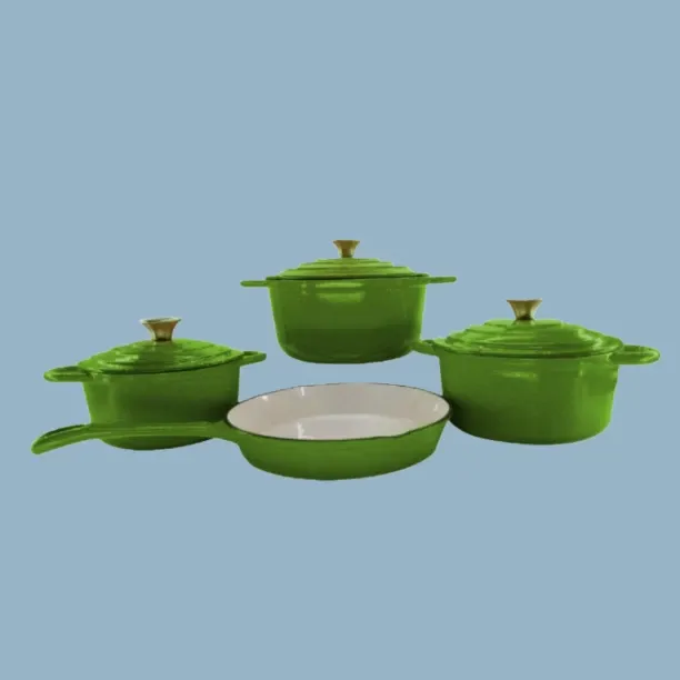 SMTE Authentic - New Design Dutch Pot Cookware Sets Cast Iron - Green Non-Stick Coated Cast Iron Co…