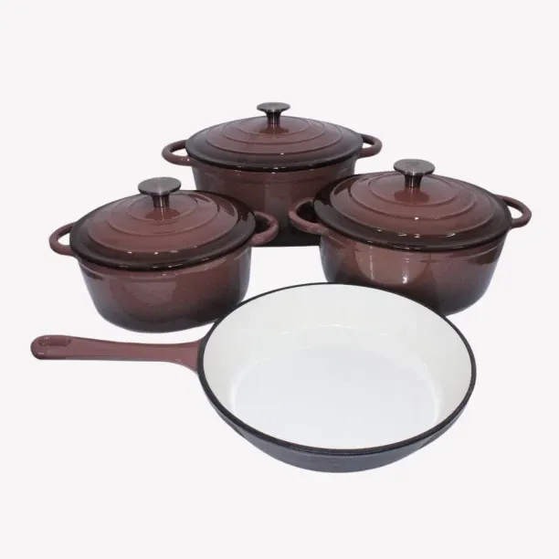 SMTE Stunning - 7 Piece New Design Dutch Pot Cookware Sets Cast Iron - Brown Non-Stick Coated Cast …