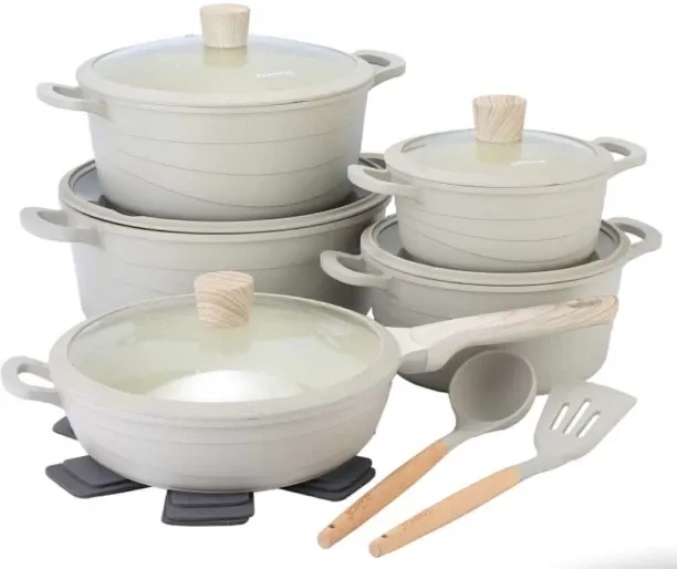 Granite Non-Stick Cookware Set Coating With 6-layer Protection - 15 Piece Casserole Cookware Set Wi…