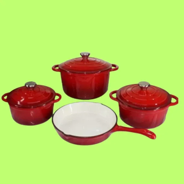 SMTE 7 Piece Authentic Case Dutch Oven Cookware Pot Set- Red Non-Stick Coated Cast Iron Cookware Set