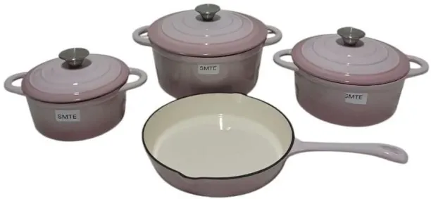 SMTE 7-Piece Cast Iron Pot Set - Pink Non-Stick Coated Cast Iron Cookware Set