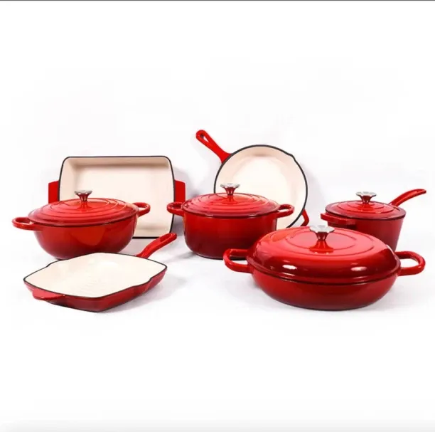 OCEAN OASIS 11 PIECE CAST IRON POTS GREEN Non-Stick Coated Cast Iron, Ceramic Cookware Set