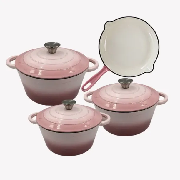 SMTE Stunning - 7 Piece New Design Dutch Pot Cookware Sets Cast Iron - 2 Tone PInk Non-Stick Coated…