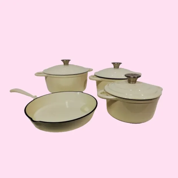 SMTE Authentic - 4 Piece New Design Dutch Pot Cookware Sets Cast Iron - Cream Non-Stick Coated Cast…