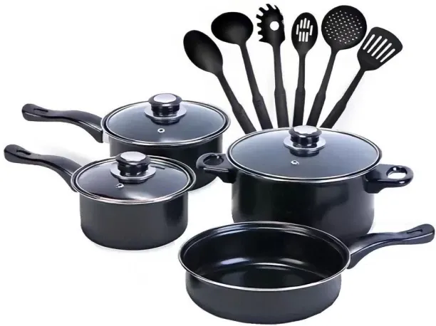 13 Piece Non-Stick Black Modern Cookware & Utensil Set 13 piece non stick pot set Non-Stick Coated …