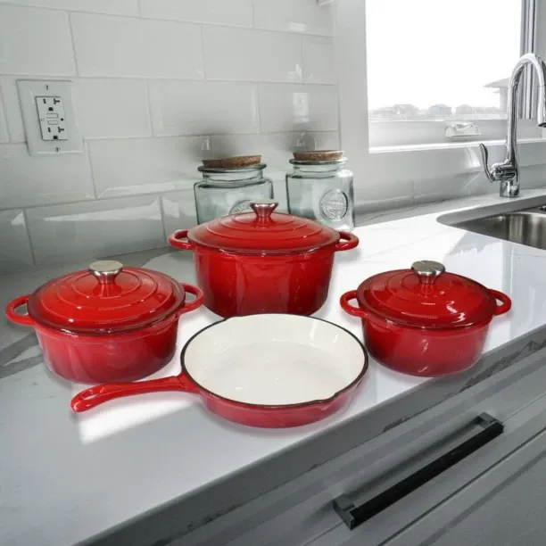 SMTE Authentic 7 Pieces Cast Iron Cookware Pot Set Non-Stick Coated Cast Iron Cookware Set