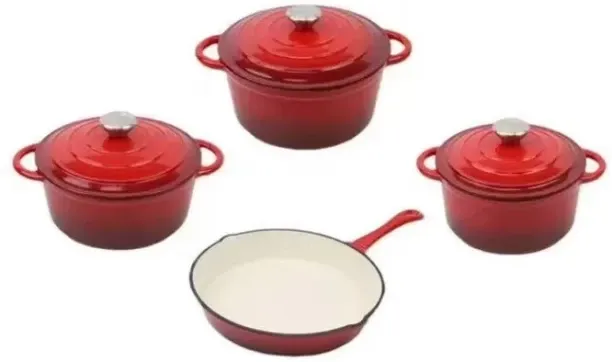 SpSp Cast Iron Cookware Set - Durable, Oven Safe, Non-Stick 7piece set Non-Stick Coated Cast Iron C…