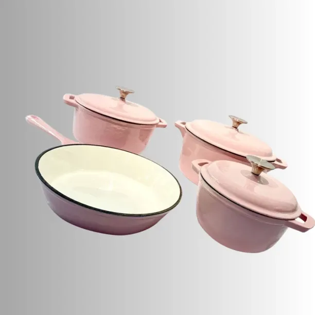 SMTE 4 Piece New Design Dutch Pot Cookware Sets Cast Iron - Pink Non-Stick Coated Cast Iron Cookwar…