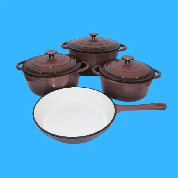 SMTE Authentic - 7 Piece New Design Dutch Pot Cookware Sets Cast Iron - Brown Non-Stick Coated Cast…