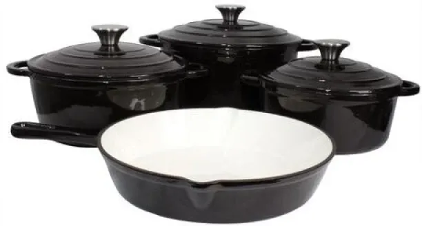 MIMMIE94 7 Piece Cast Iron Pots Non-Stick Coated Cast Iron Cookware Set