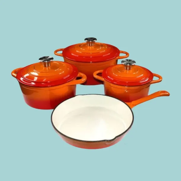 SMTE Premium 4-Piece Cast Iron Cookware Set - Orange Non-Stick Coated Cast Iron Cookware Set