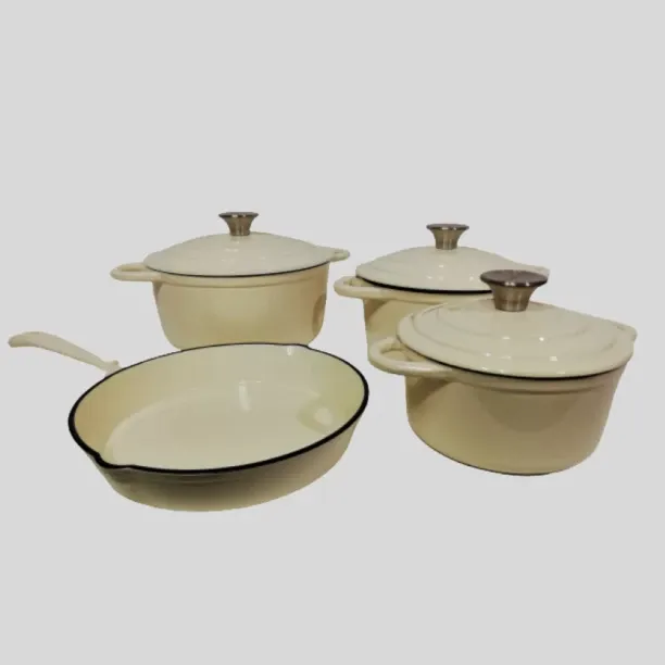 SMTE New Design 7 Piece Cast Iron Enamel Pots - Cream Non-Stick Coated Cast Iron Cookware Set