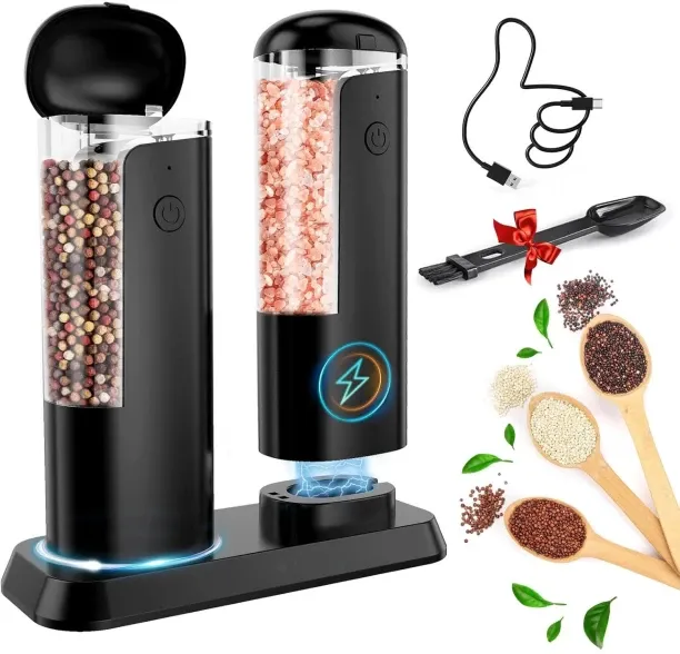Spark A set of 2 electric salt and pepper grinders, with a charging base and independent adjustment…