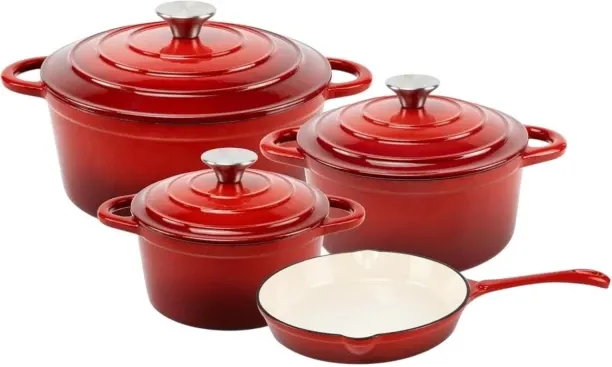 7 piece cast iron cookware pot set LC-7PC-RED Cast Iron Cookware Set