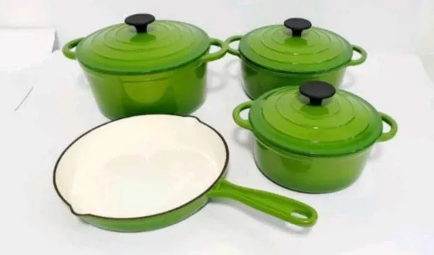 AlnAfa 7PiecePotGreen Non-Stick Coated Cast Iron Cookware Set