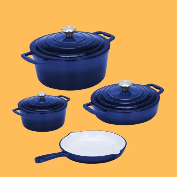 SMTE Daska Home - New Design Dutch Pot Cookware Sets Cast Iron - 7 Piece - Dark Blue Non-Stick Coat…