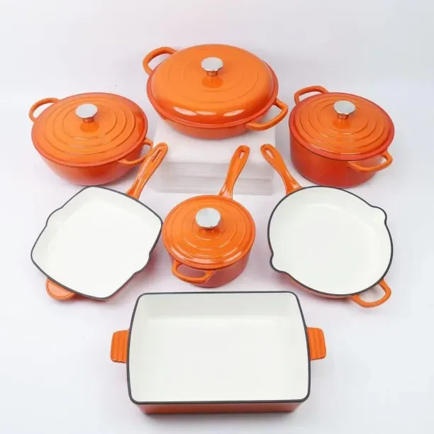OCEAN OASIS 11 PIECE CAST IRON POTS ORANGE Non-Stick Coated Cast Iron, Ceramic Cookware Set