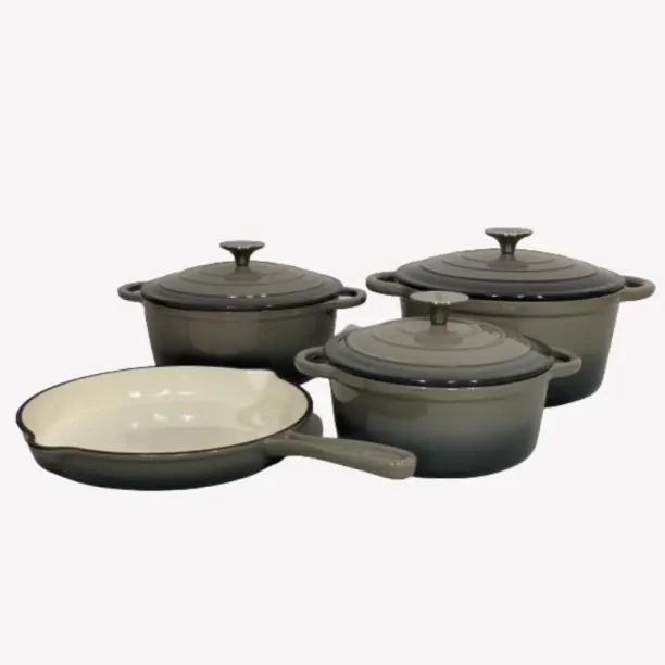 SMTE Stunning - 7 Piece New Design Dutch Pot Cookware Sets Cast Iron - Grey Non-Stick Coated Cast I…