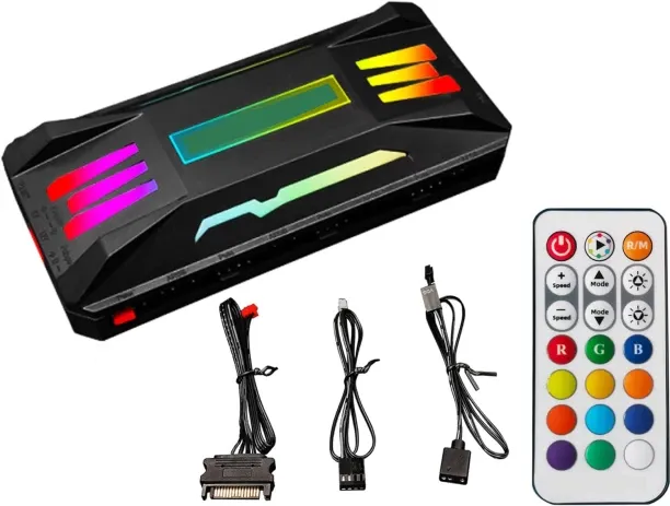 Solala PC Fan，Controller Integrator, Remote Control Computer ARGB Light Change Adapter, 8 PWM Fan S…