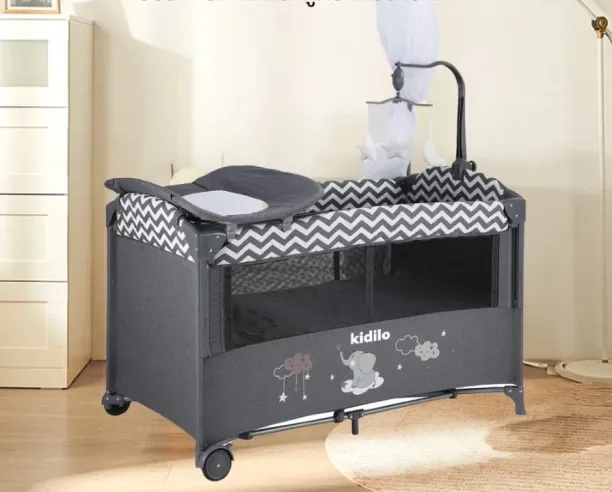 Kidilo A playpen, bed, and crib for newborns, 3 in 1, 2 levels, pendulum, and toys Cot