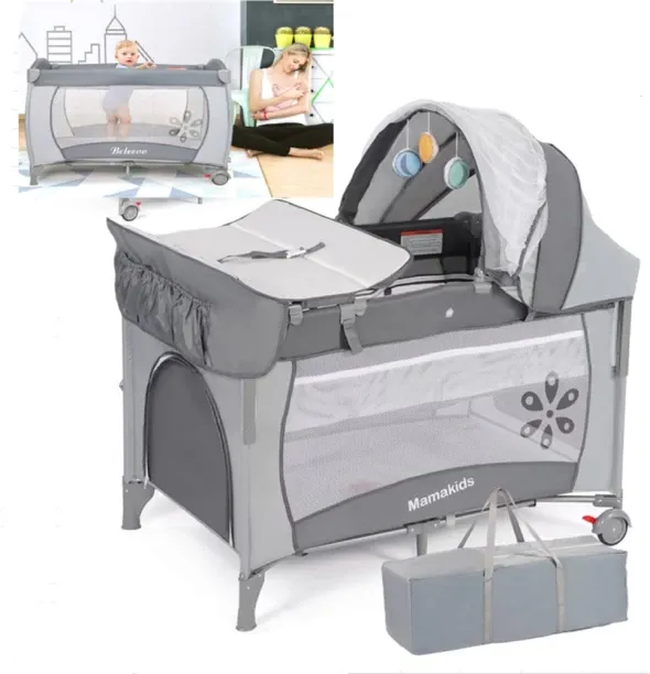 Mamakids 5-in-1 Baby Bedside Crib with 3 Adjustable Height, Next to Me Crib, Foldable & Portable Ba…