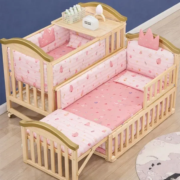 R AND E Belecoo Multifunctional Baby Bed, Solid Wood Newborn Cradle, Children's Crib Cot