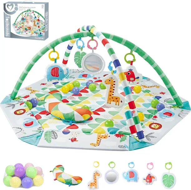 Topika 5-in-1 Baby Ball Pit with Sensory Tummy Time Mat Crib Toy and Play Gym