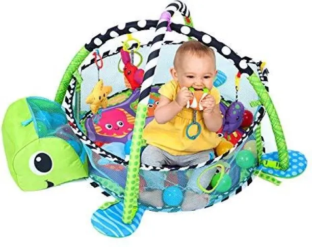Ditabol Unibird 3-in-1 Baby Turtle Play Activity Gym Mat and Ball Pit with Mesh Sides NA Crib Toy a…